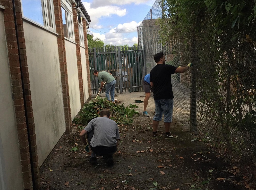 getting started at pinkneys green clearing the outside area