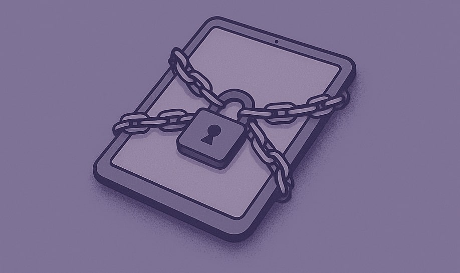 Tablet with padlock on it on purple background